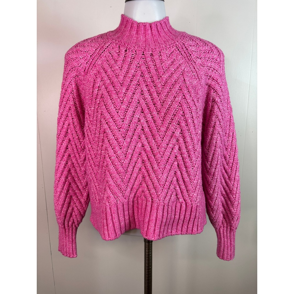 Sincerely Jules Sweater Small Pink Marled Chevron Cable Mock Neck Pullover Women